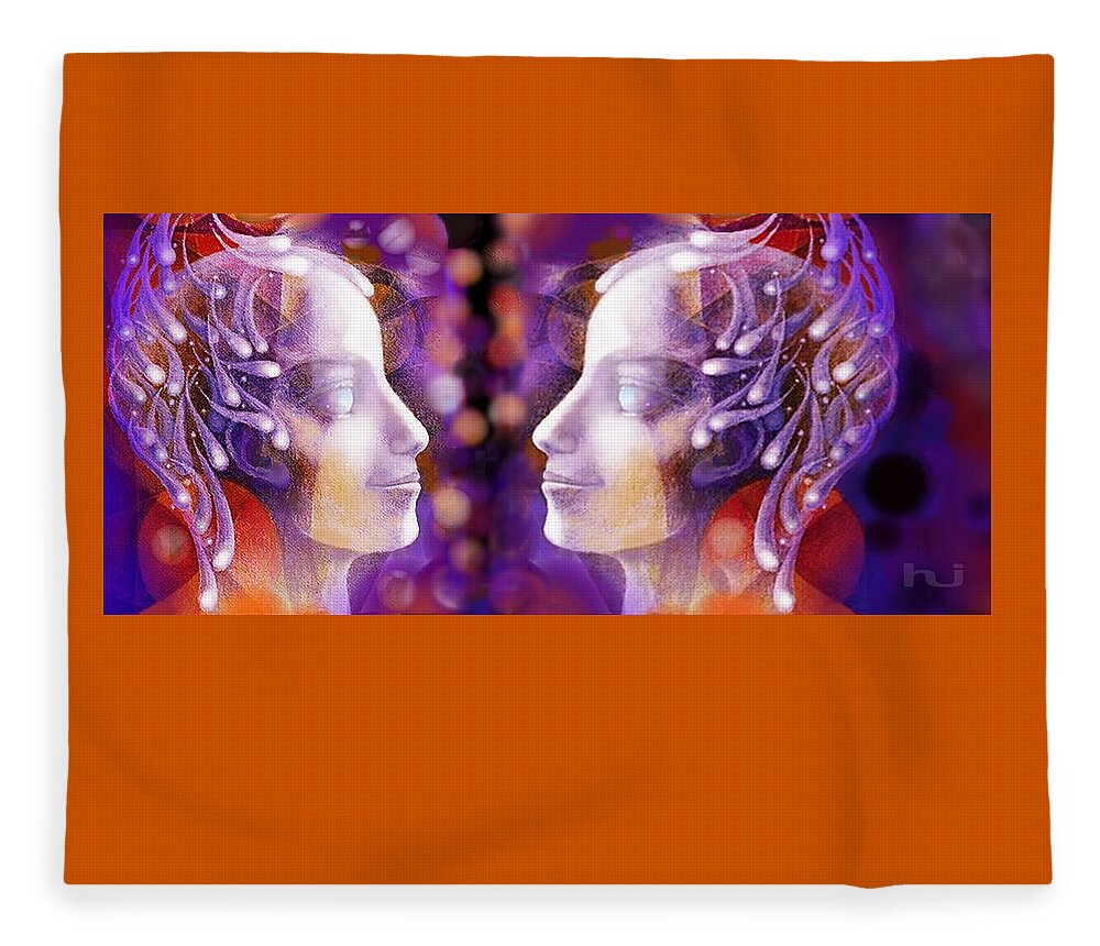 Twins Fleece Blanket featuring the mixed media Asian Twins by Hartmut Jager