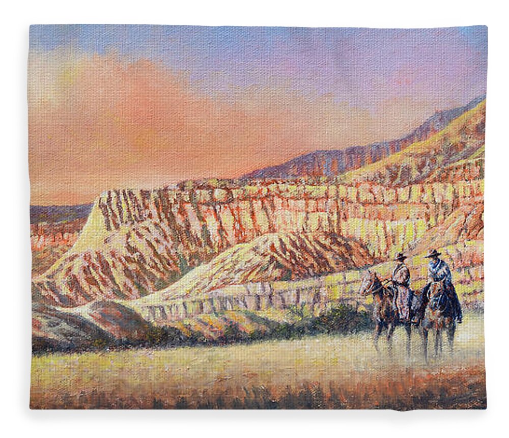 Landscape Fleece Blanket featuring the painting Two Cowboys by Douglas Castleman