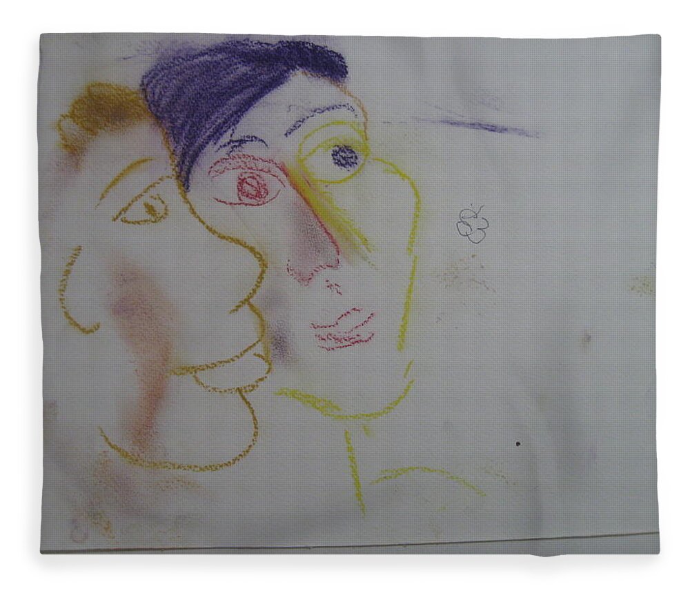  Fleece Blanket featuring the drawing Two Faces by AJ Brown