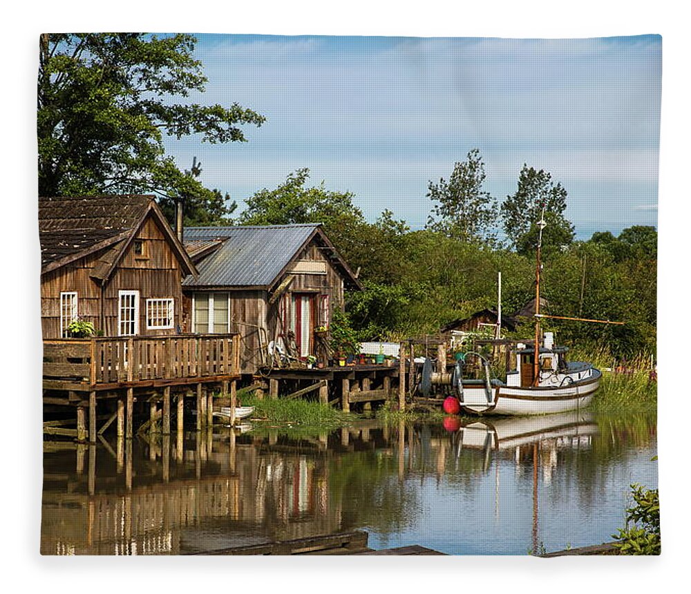 Alex Lyubar Fleece Blanket featuring the photograph Two Fishermen's Houses in the Slough by Alex Lyubar