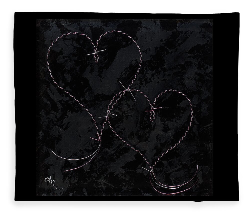 Hearts Fleece Blanket featuring the mixed media Two Hearts Barbed Violet by Tamara Nelson