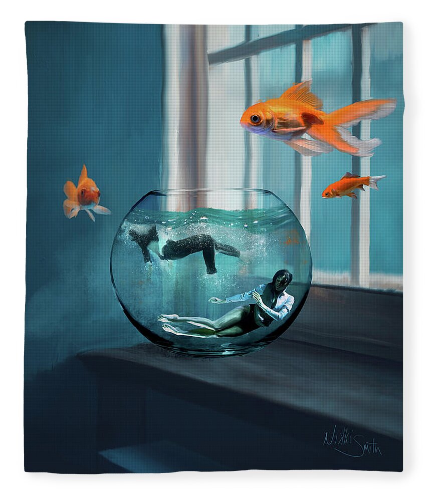 Pink Floyd Fleece Blanket featuring the digital art Two Lost Souls Swimming in a Fishbowl by Nikki Marie Smith