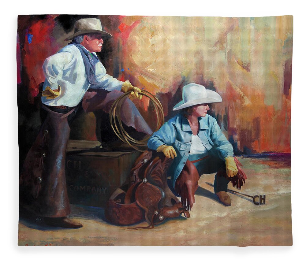Western Art Fleece Blanket featuring the painting Two of a Kind by Carolyne Hawley