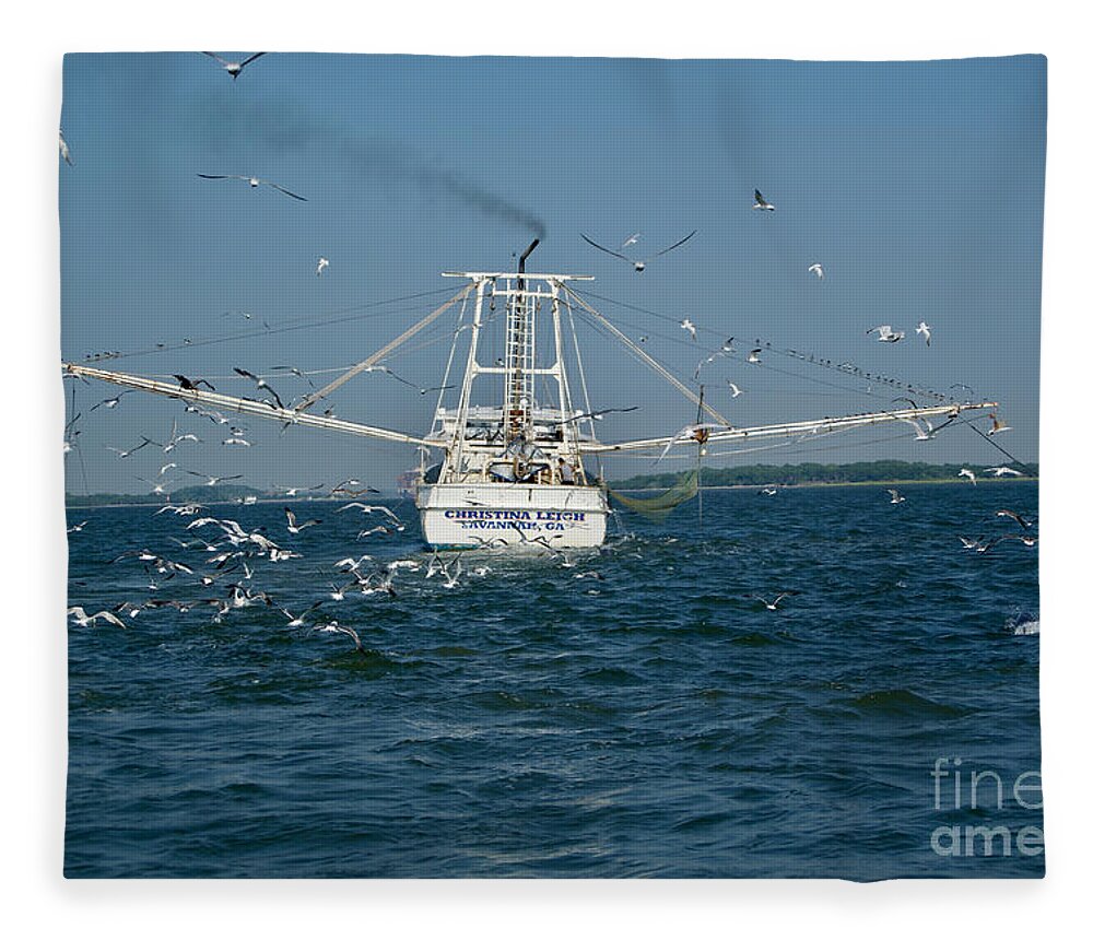  Fleece Blanket featuring the photograph Tybee Island Fishing Boat by Annamaria Frost