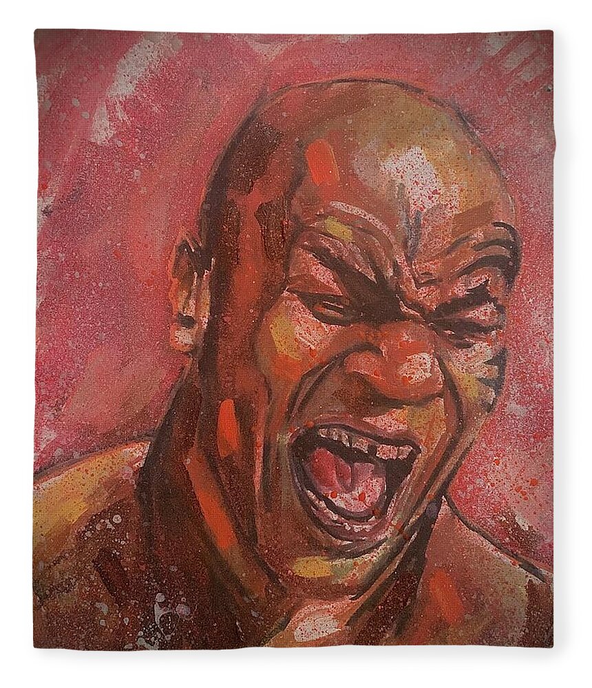 Mike Tyson Fleece Blanket featuring the painting Tyson by Joel Tesch