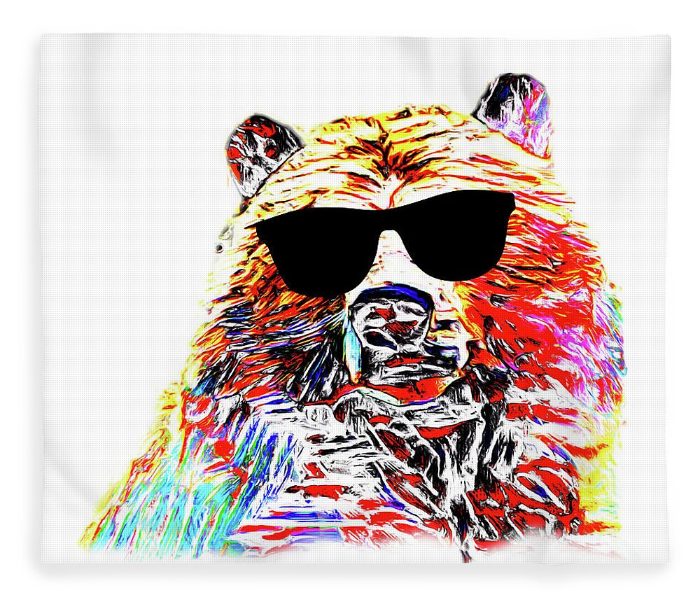 Bear Fleece Blanket featuring the digital art Uncle Bear is wearing sunglasses by Chris Bee
