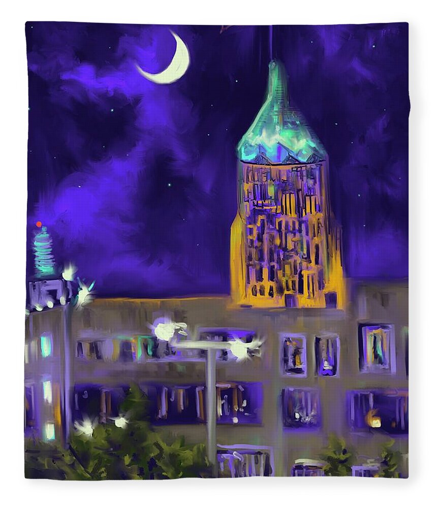 Crescent Moon Fleece Blanket featuring the digital art Under A Crescent Moon by Angela Weddle