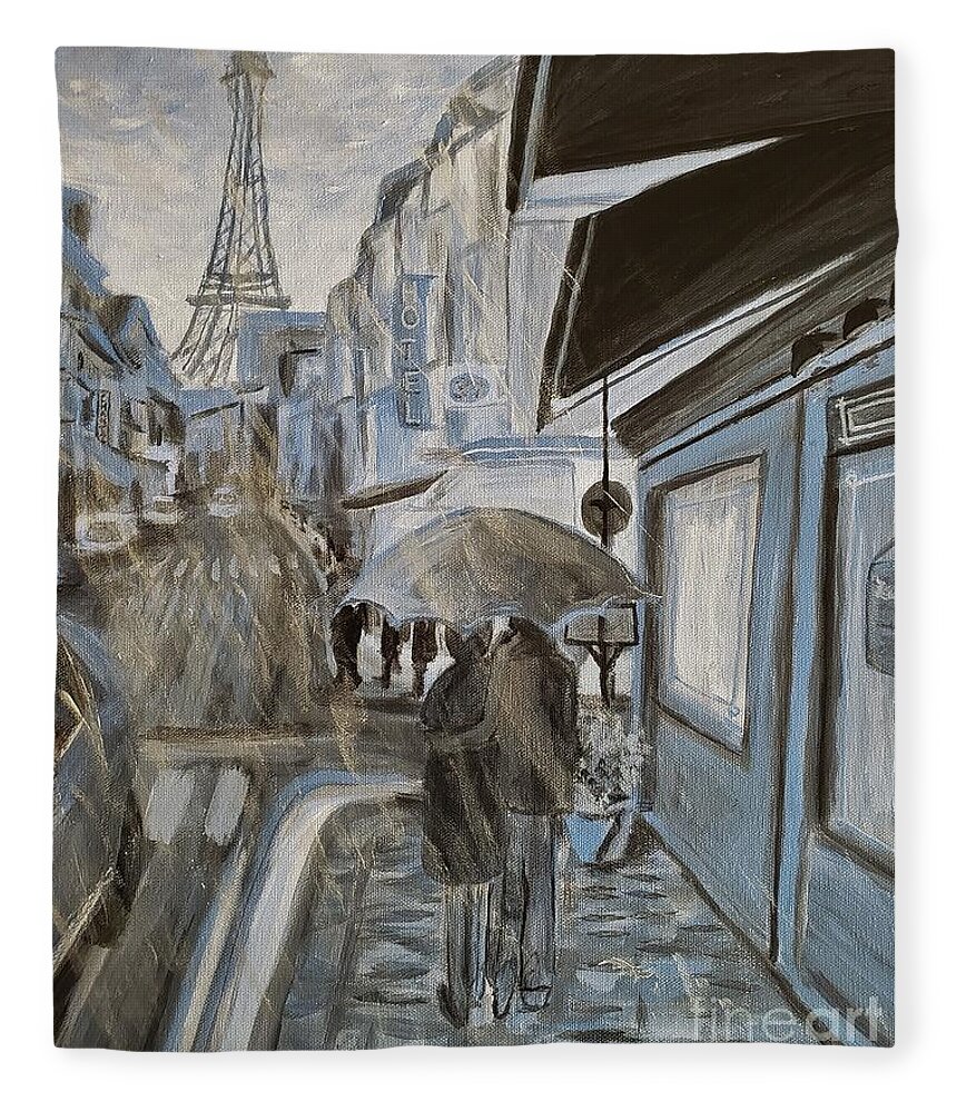 Paris Fleece Blanket featuring the painting Under min paraply skal jeg holde rundt deg by C E Dill