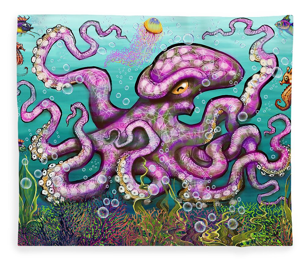 Octopus Fleece Blanket featuring the digital art Undersea Garden Party by Kevin Middleton