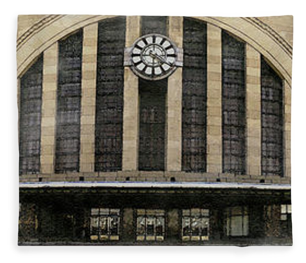 Union Terminal Fleece Blanket featuring the photograph Union Terminal painterly panorama by Bentley Davis