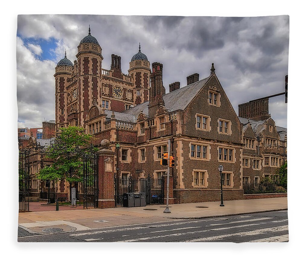 U-penn Fleece Blanket featuring the photograph University of Pennsylvania Quadrangle Towers by Susan Candelario