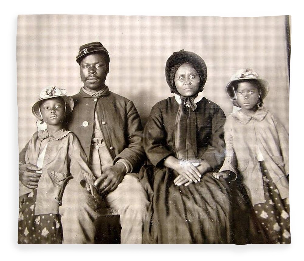 Black Americana Fleece Blanket featuring the photograph African American Union Soldier Family, 1864 by Kim Kent