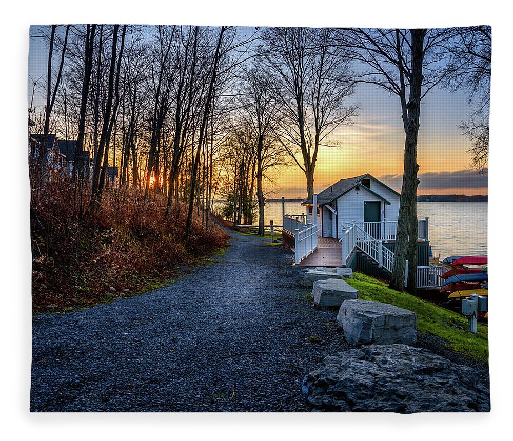 Autumn Fleece Blanket featuring the photograph Until Next Year Cottage Sunset by Dee Potter