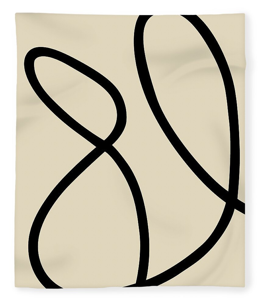 Nikita Coulombe Fleece Blanket featuring the painting Untitled XIV black line on beige background by Nikita Coulombe