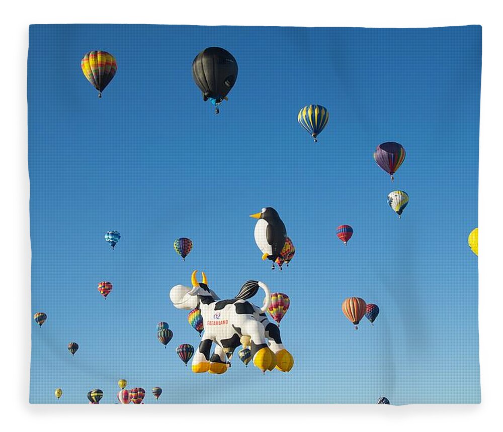 Albuquerque International Balloon Fiesta Fleece Blanket featuring the photograph Up in the Air by Segura Shaw Photography