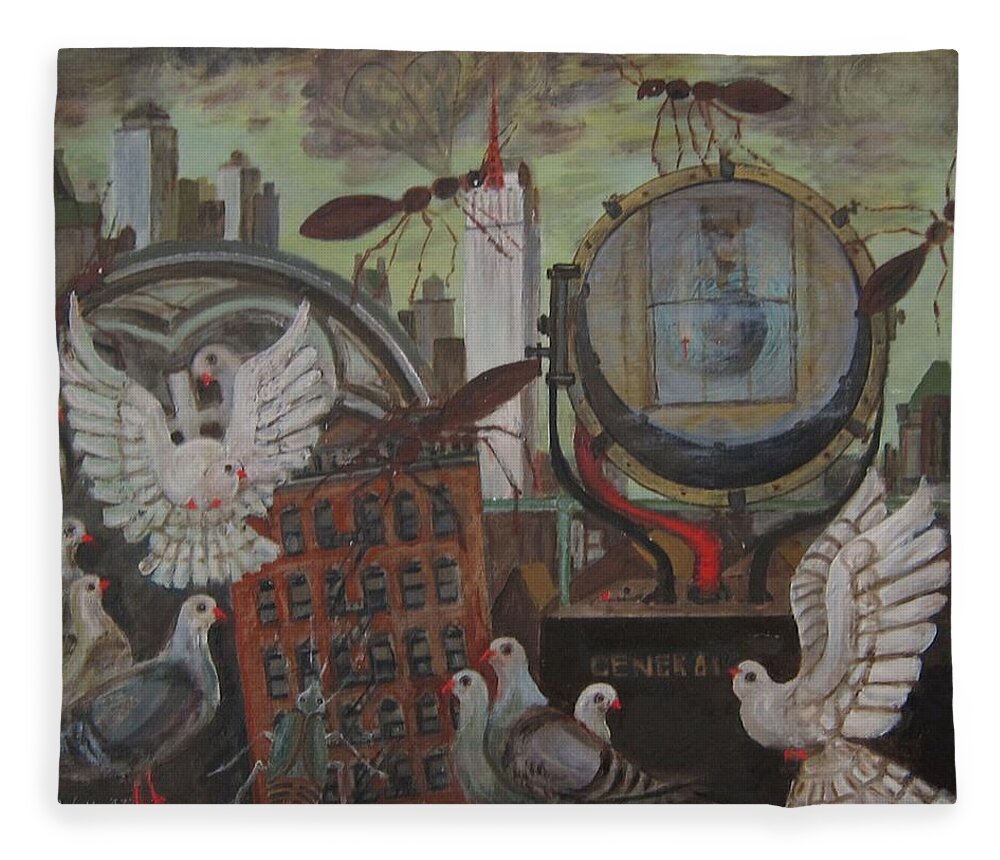 Urban Landscape Fleece Blanket featuring the painting Urban-itis by F C Wells Jr