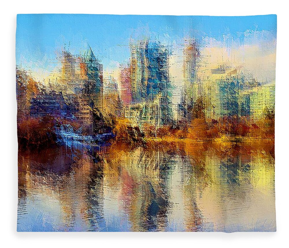 Lake Fleece Blanket featuring the digital art Urban Lake View by David Manlove