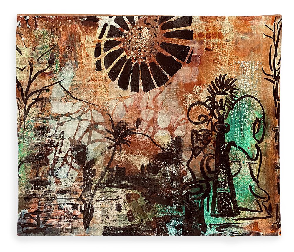 Abstract Fleece Blanket featuring the painting Vacation Memory by Tommy McDonell