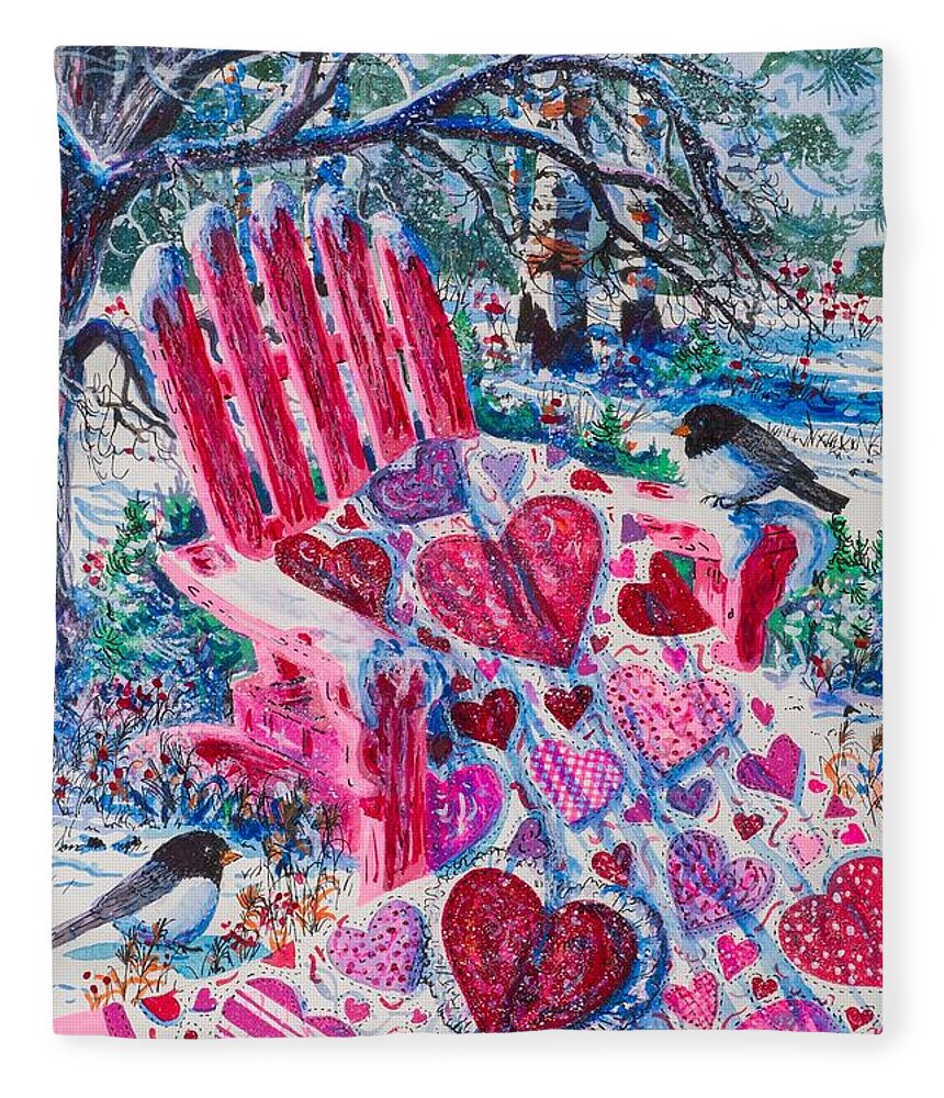 Valentine Fleece Blanket featuring the painting Valentine Hearts by Diane Phalen