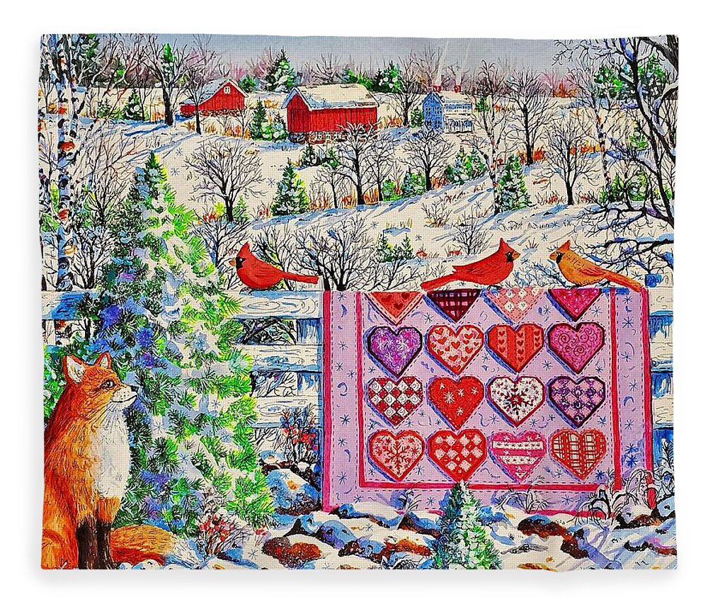 Valentine Fleece Blanket featuring the painting Valentine Quilt by Diane Phalen