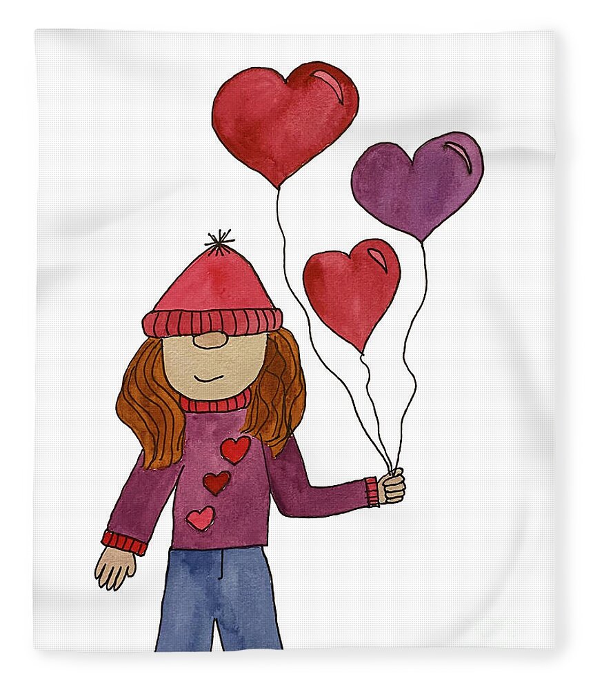 Valentine's Day Fleece Blanket featuring the mixed media Valentine's Day Girl Gnome by Lisa Neuman