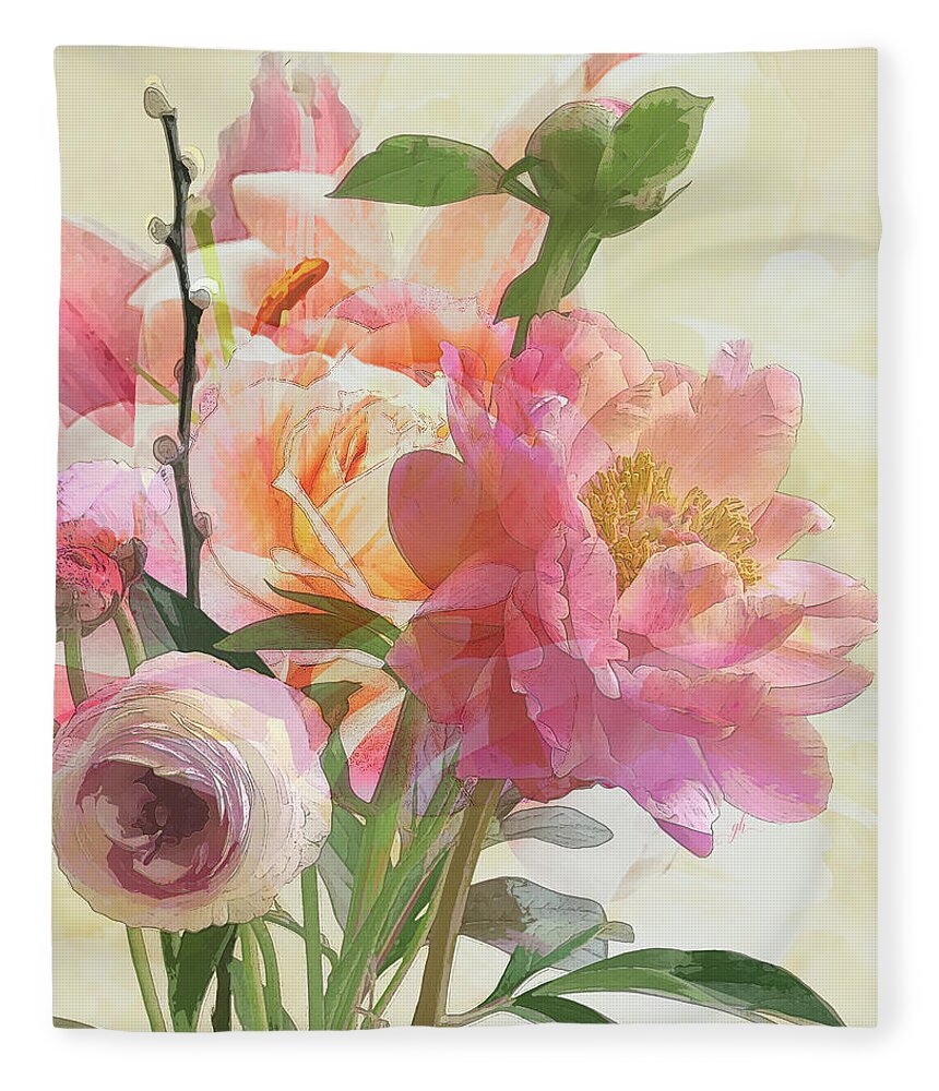 Pink Flowers Fleece Blanket featuring the digital art Valentines Reverie by Gina Harrison