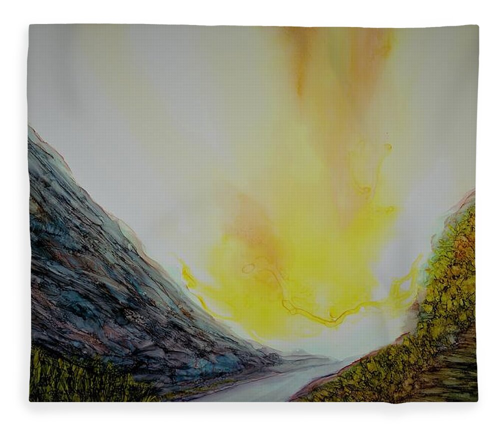 Bright Fleece Blanket featuring the painting Valley Commute by Angela Marinari