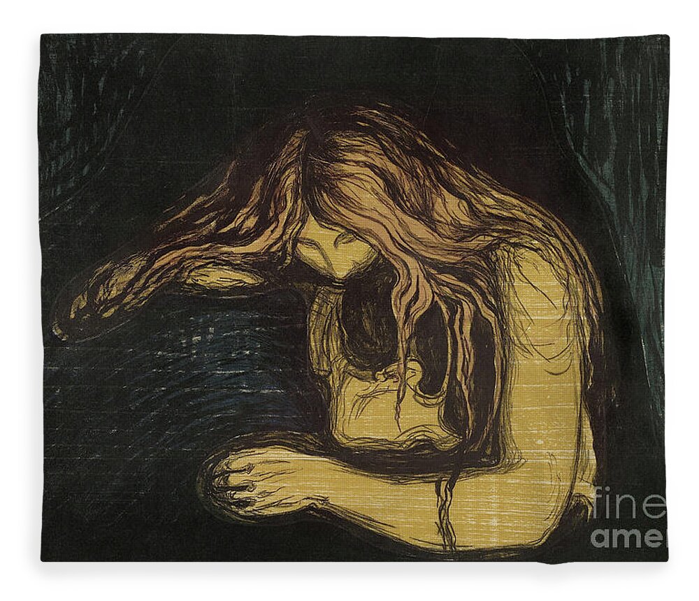 Love And Pain Fleece Blanket featuring the painting Vampire, 1895 to 1902 by Edvard Munch