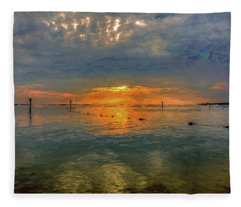 Huntington Beach Fleece Blanket featuring the photograph Van Gogh Sunset by Jerry Gammon