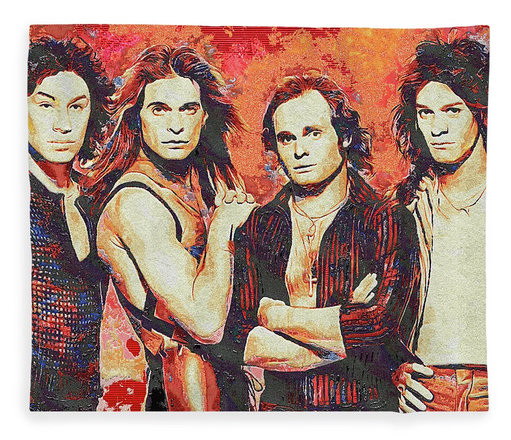 Van Halen Fleece Blanket featuring the mixed media Van Halen Art And The Cradle Will Rock by The Rocker Chic