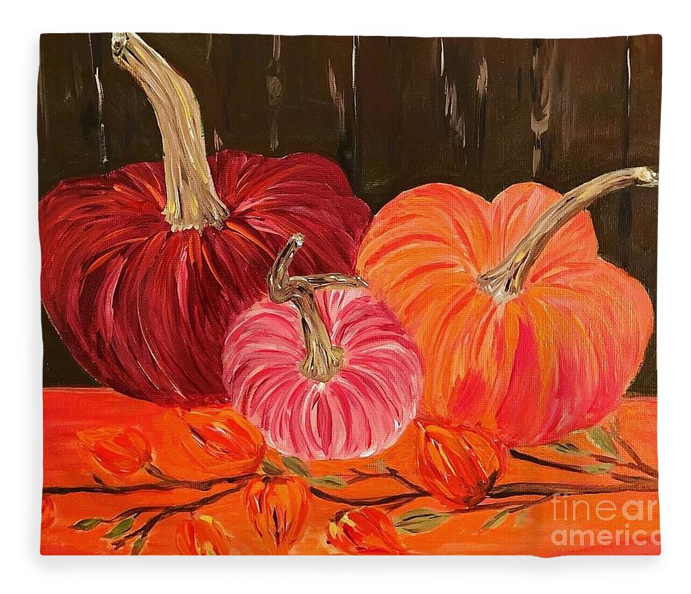  Fleece Blanket featuring the painting Velvet Pumpkins by Debora Sanders