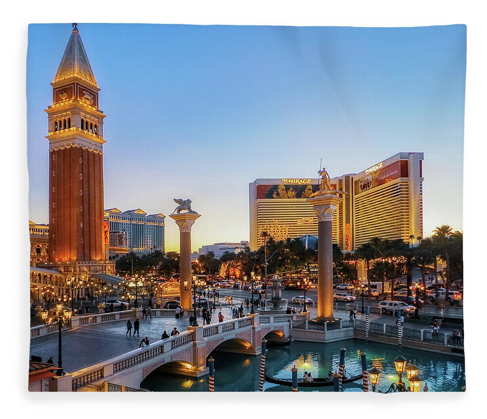The Venetian Fleece Blanket featuring the photograph Venetian hotel plaza, Las Vegas by Tatiana Travelways