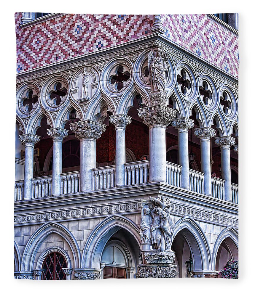 Venetian Palazzo Fleece Blanket featuring the photograph Venetian Palazzo architectural detail, Las Vegas by Tatiana Travelways