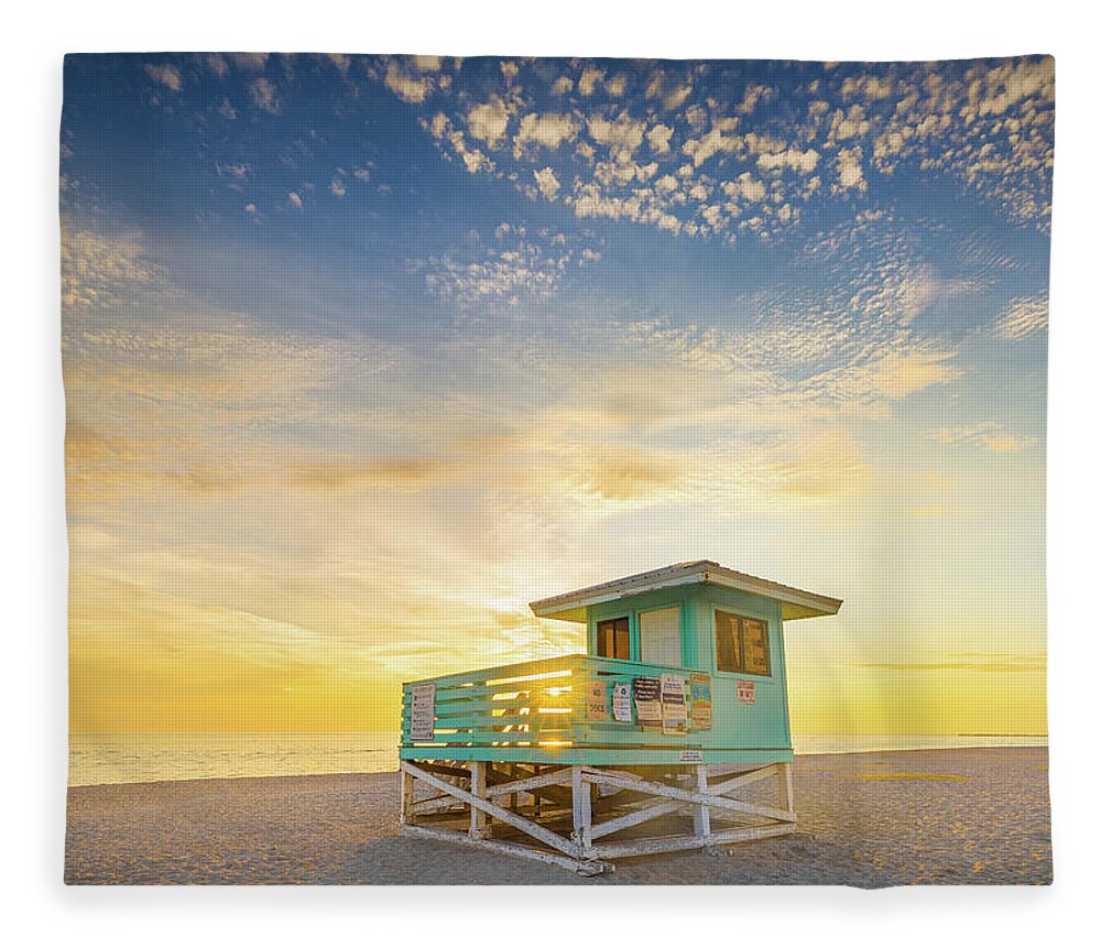 Venice Fleece Blanket featuring the photograph Venice Beach At Sunset by Jordan Hill