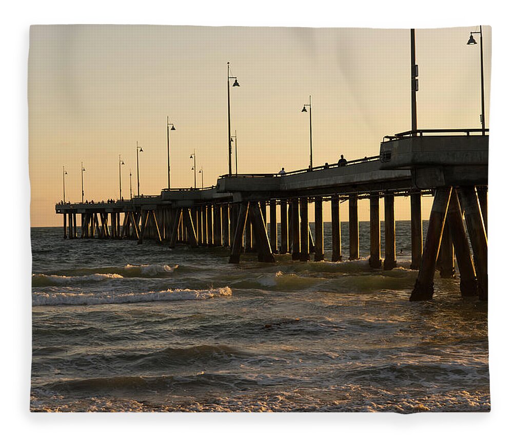 Pier Fleece Blanket featuring the photograph Venice Pier Sunset - Fine Art Seascape by Mark Stout