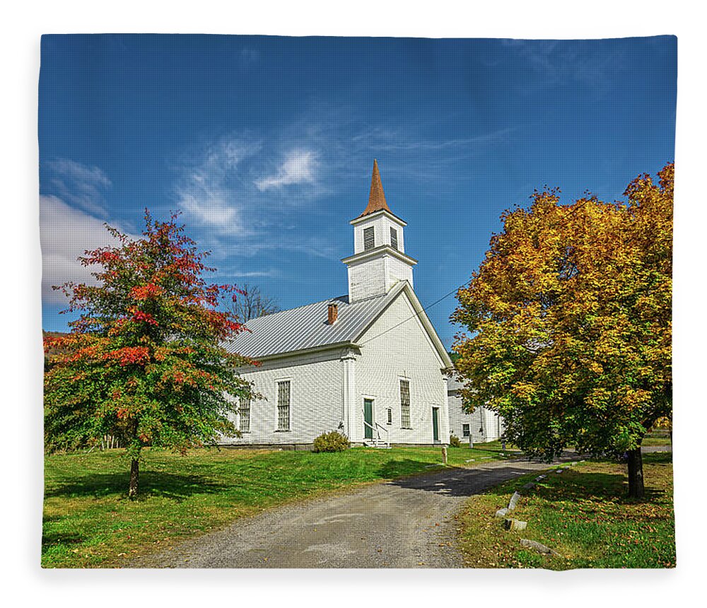 Fall Fleece Blanket featuring the photograph Vermont Autumn at North Tunbridge Church by Ron Long Ltd Photography