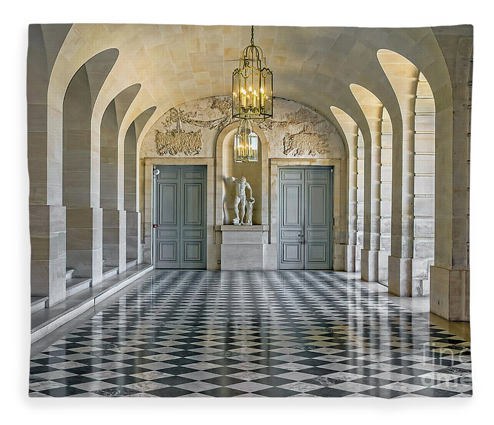 Versailles Fleece Blanket featuring the photograph Versailles Palace Hallway by Elaine Teague