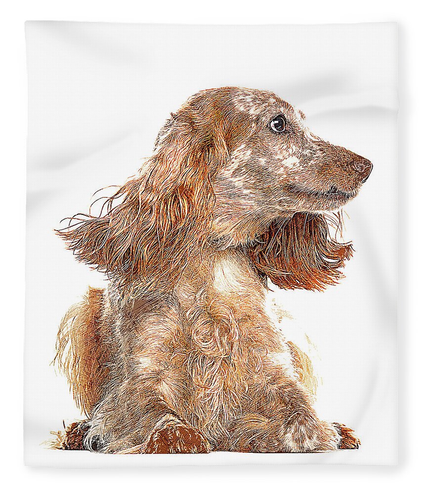 English Fleece Blanket featuring the painting Very Smart Good Looker, English Cocker Spaniel Dog by Custom Pet Portrait Art Studio