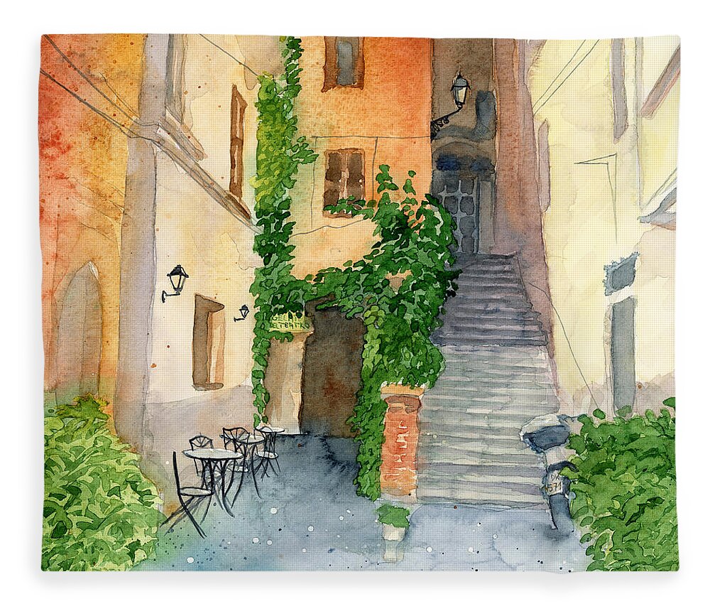 Via Dei Coronari Fleece Blanket featuring the painting Via dei Coronari by Espero Art