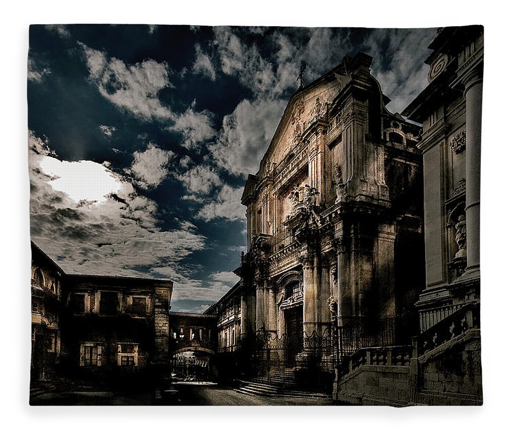 Crociferi Fleece Blanket featuring the photograph St. Benedict - Via dei Crociferi by Al Fio Bonina