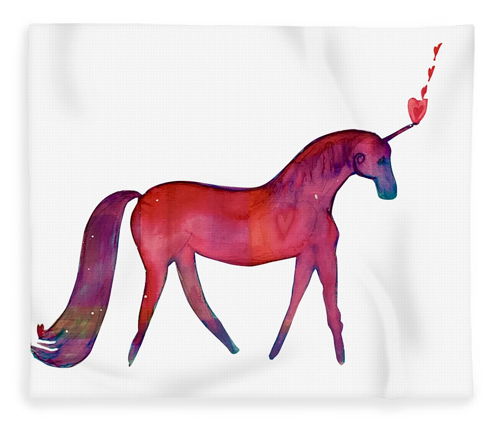 Unicorn Fleece Blanket featuring the painting Vibrant Unicorn Heart by Sandy Rakowitz