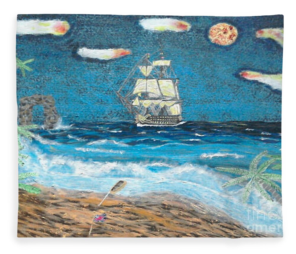 Hms Victory Fleece Blanket featuring the painting Victory in Paradise by David Westwood