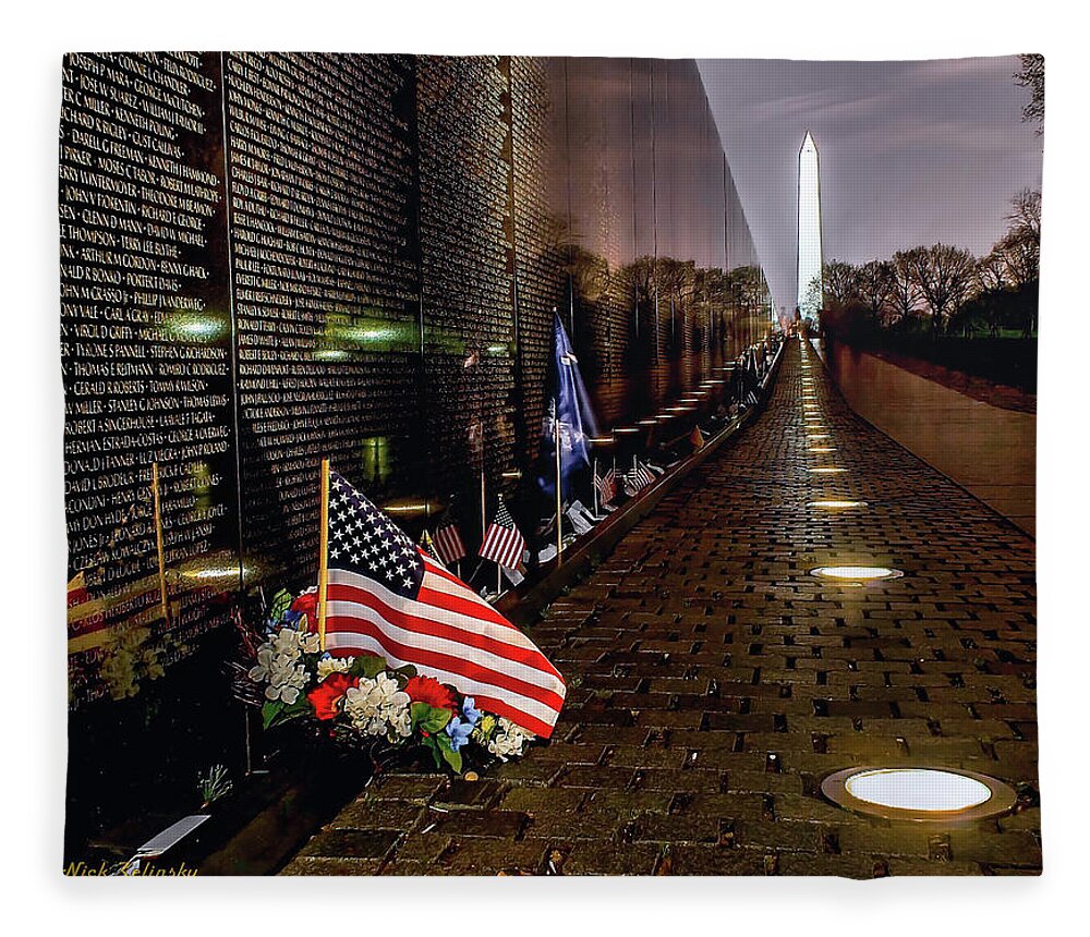 Vietnam Fleece Blanket featuring the photograph Vietnam Veterans Memorial at Night by Nick Zelinsky Jr