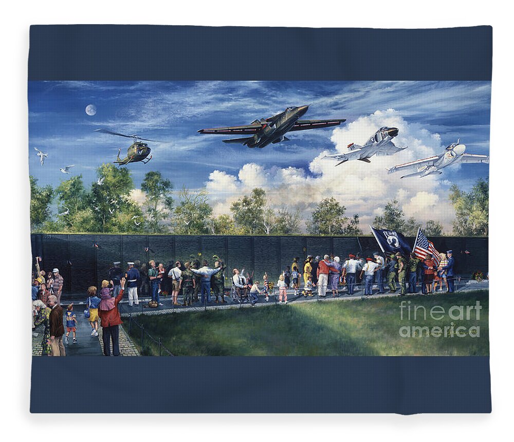 Vietnam Fleece Blanket featuring the painting Vietnam Veterans Memorial Flyover by Randy Green