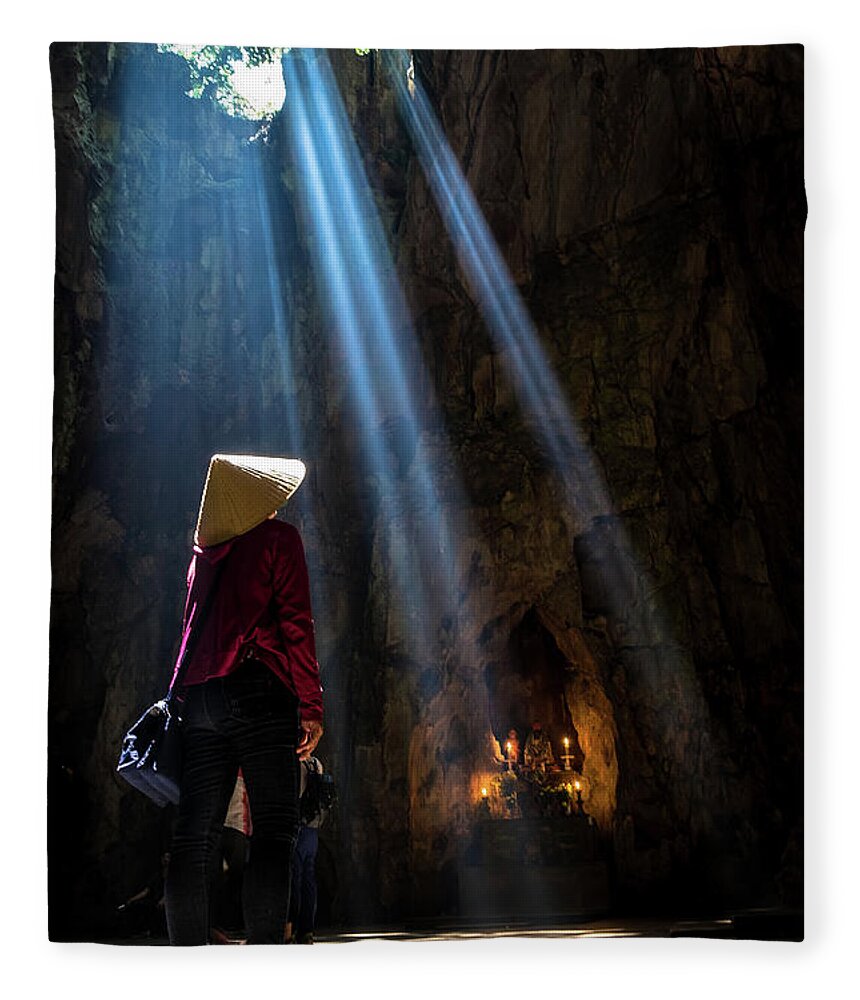 Ancient Fleece Blanket featuring the photograph Vietnamese at Marble Mountain by Arj Munoz