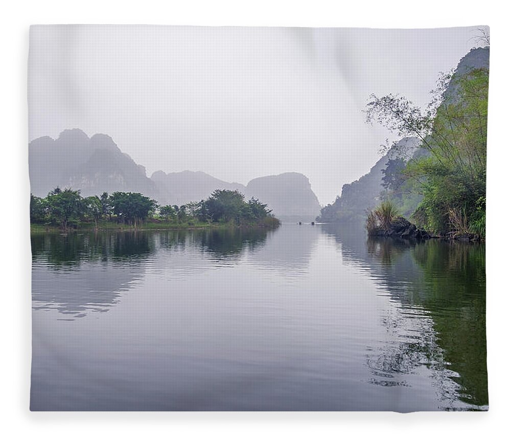 Ba Giot Fleece Blanket featuring the photograph View at Tam Coc by Arj Munoz