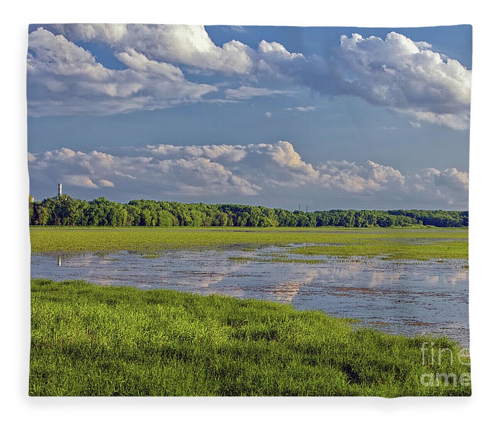 Clouds Fleece Blanket featuring the photograph View from Old Cedar Bridge in Minneapolis Minnesota by Natural Focal Point Photography
