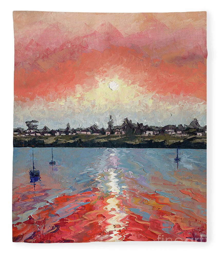 Seascape Fleece Blanket featuring the painting View from Stagnaro's, Santa Cruz Wharf by PJ Kirk