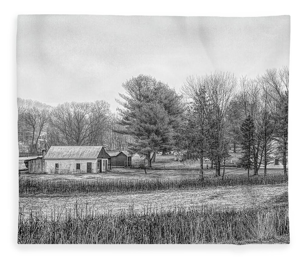 Farm House Fleece Blanket featuring the photograph Village Farmhouse in black and white by Steve Ladner