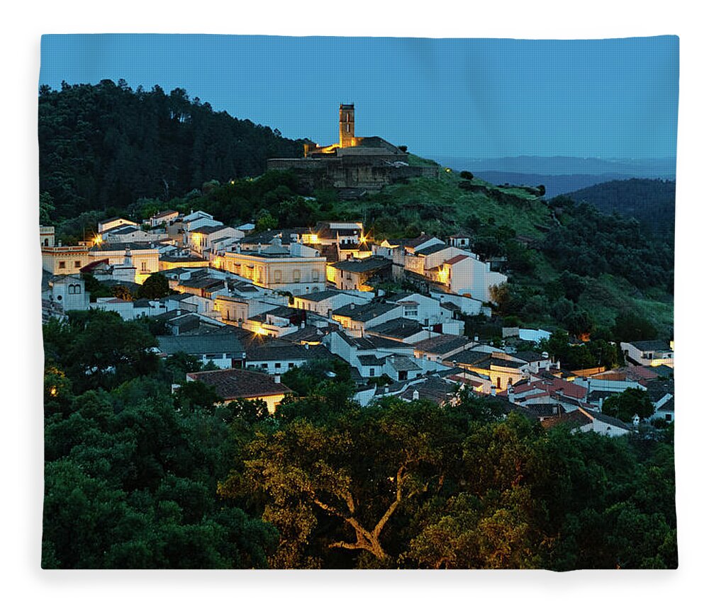 Village Fleece Blanket featuring the photograph Village of Almonaster la Real at Night by Angelo DeVal